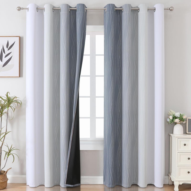 Estelar Textiler Grey and Grayish White Blackout Curtains 108 Inches Long  Thermal Insulated Drapes for Bedroom  Full Light Blocking Energy Saving Long Curtains for Living Room  52Wx108L  2 Panels - Image 2