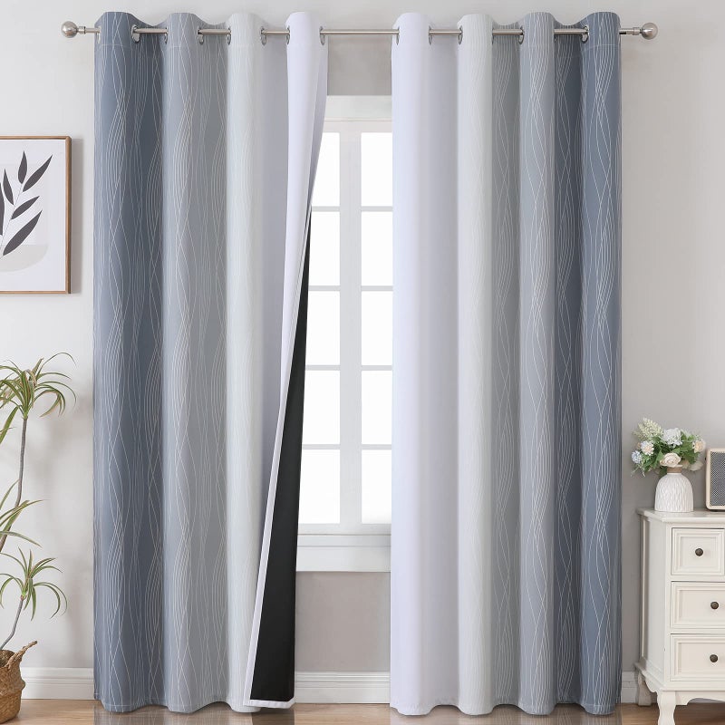 Estelar Textiler Grey and Grayish White Blackout Curtains 108 Inches Long  Thermal Insulated Drapes for Bedroom  Full Light Blocking Energy Saving Long Curtains for Living Room  52Wx108L  2 Panels - Image 1