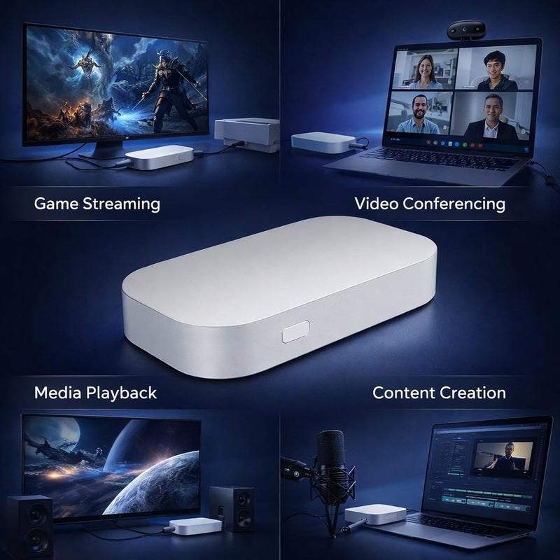 بطاقة التقاط 4K60HDR HD 2.0 جهاز التقاط ألعاب USB 3.2 Gen1 Type-C، يدعم تمرير HDR10 و VRR - زمن انتقال منخفض 50 مللي ثانية، تشغيل فوري للبث والتسجيل على الكمبيوتر الشخصي و C - Image 4
