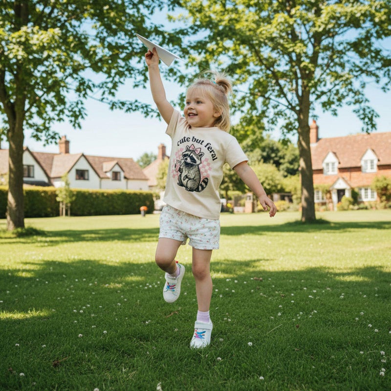 allshope Toddler Baby Girl Summer Outfit Cute But Feral Raccoon Shirt Short Sleeve Tops T-Shirt Little Kids Casual Clothes (Color Apricot, 12-18 Months) - Image 4
