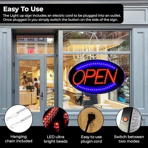 E-ONSALE Jumbo 24" x 13" LED Neon Sign with Motion - "Open" (Red/Blue) B30 - Image 2