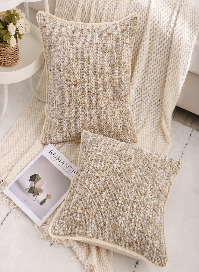 LUOYEHK Boho Throw Pillow Covers 18x18 Set of 2 Cozy Farmhouse Pillow Covers with Fringe Texture Neutral Chenille Cushion Covers for Couch Sofa Bed Living Room, Khaki - Image 2