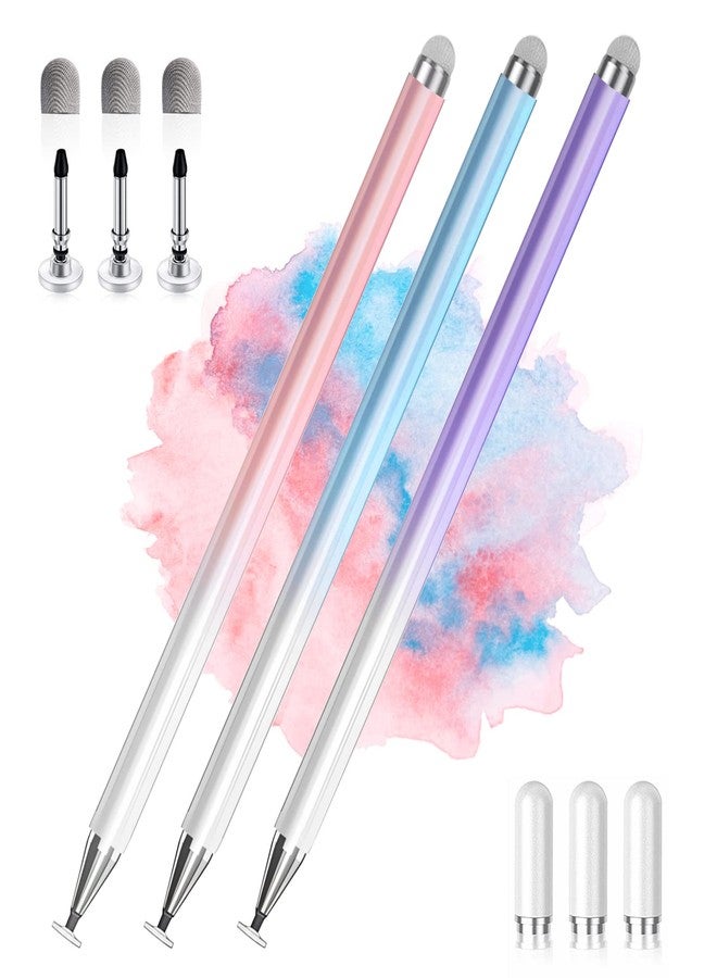 AmberVec Stylus Pens for Touch Screens, 2 in 1 High Precision Universal Stylus Pen for iPad Compatible with Apple, iPhone, iPad, Android, Microsoft Tablets, Phones, 3 Pack-Blue, Pink, Purple - Image 1