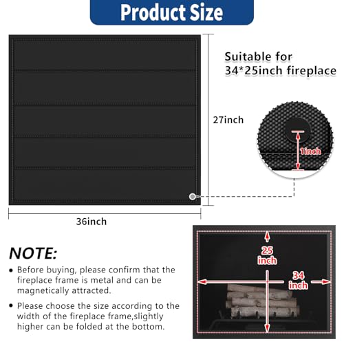 UQM Fireplace Cover, Magnetic Fireplace Blocker Blanket Stops Heat Loss, Indoor Fireplace Draft Stopper Save Energy, Magnetic Fireplace Draft Cover for Iron Fireplace Frame (36"x27") - Image 2