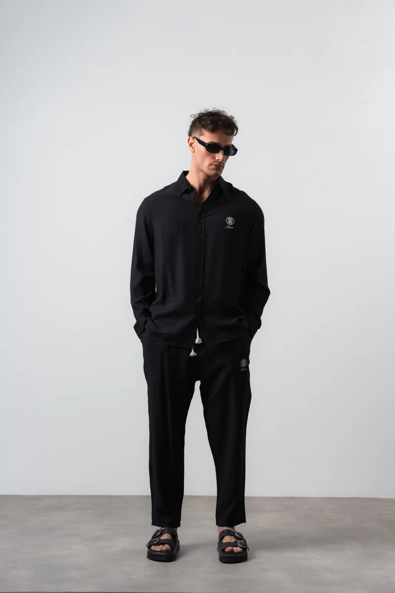 Respire Men's Linen Oversize Shirt and Pants Suit Black