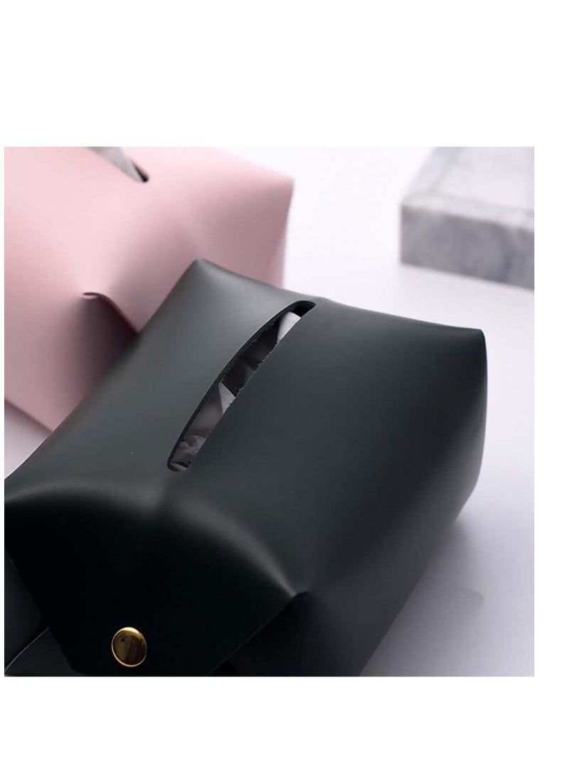 SYOSI Tissue Box, Black Tissue Holder Box, Large Size Rectangular Tissue Box Cover, PU Leather Modern Stylish Tissue Holder, Organizer Home Decorating with Excellent for Bedroom and Bathroom - Image 2