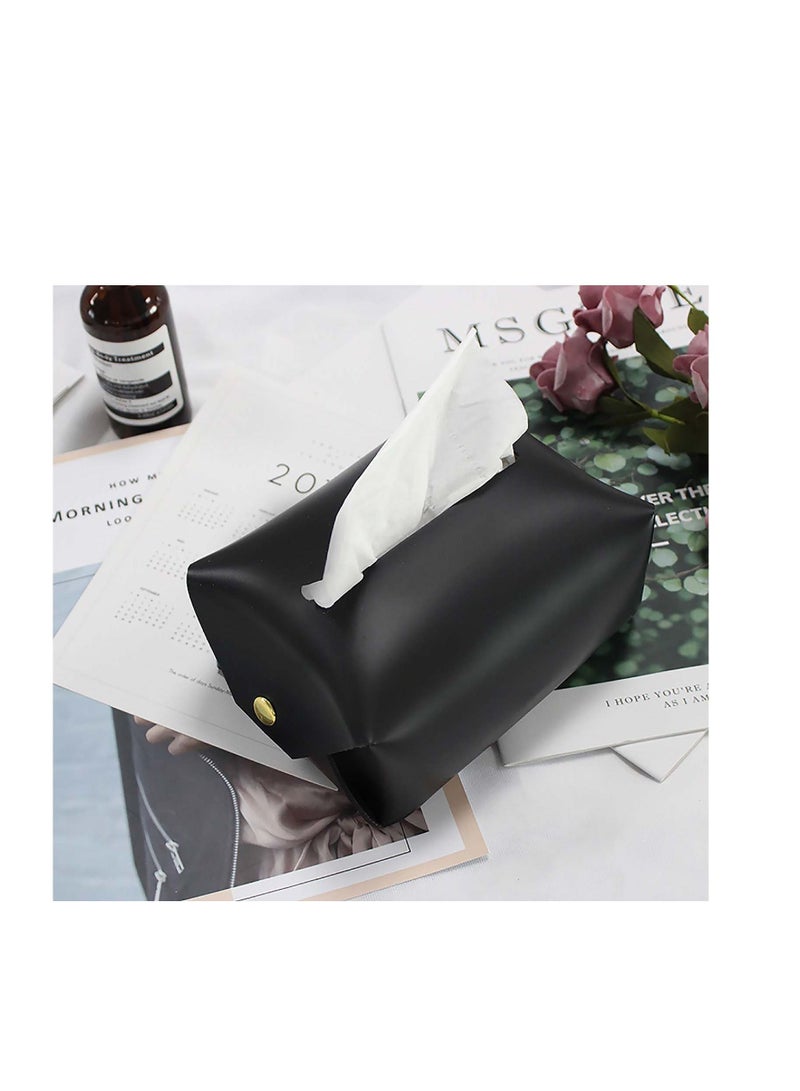 SYOSI Tissue Box, Black Tissue Holder Box, Large Size Rectangular Tissue Box Cover, PU Leather Modern Stylish Tissue Holder, Organizer Home Decorating with Excellent for Bedroom and Bathroom - Image 3