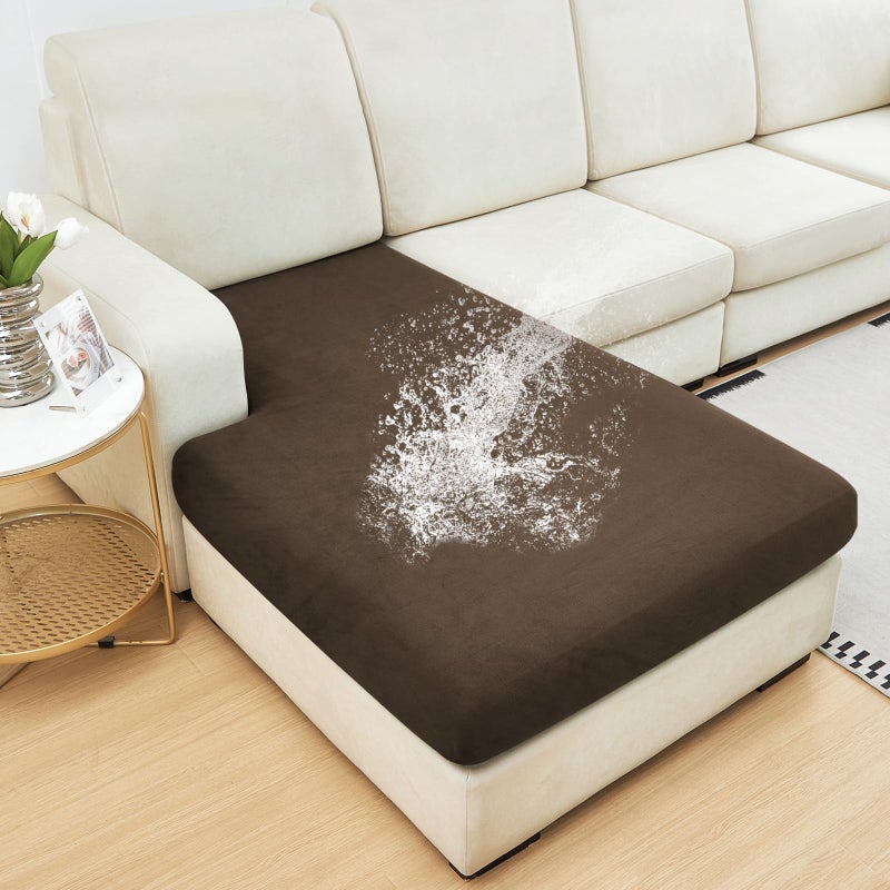 NAISI Waterproof Couch Cushion Covers Thick Velvet Fabric Washable Sofa Slipcovers 1 Piece Individual Sectional Couch Covers with Elastic Bottom(1 PC for Chaise Lounge Caramel) - Image 1