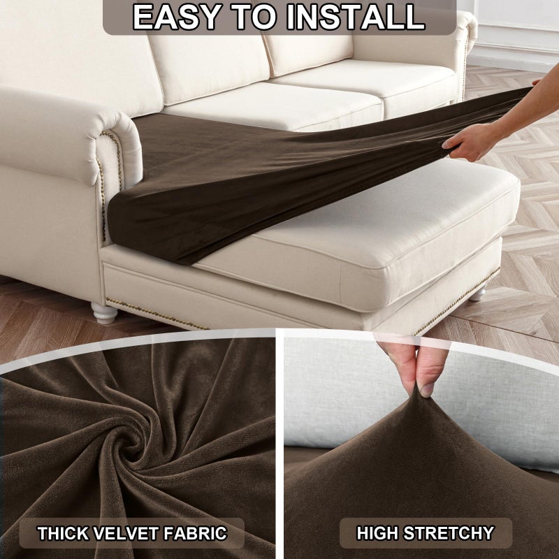 NAISI Waterproof Couch Cushion Covers Thick Velvet Fabric Washable Sofa Slipcovers 1 Piece Individual Sectional Couch Covers with Elastic Bottom(1 PC for Chaise Lounge Caramel) - Image 5