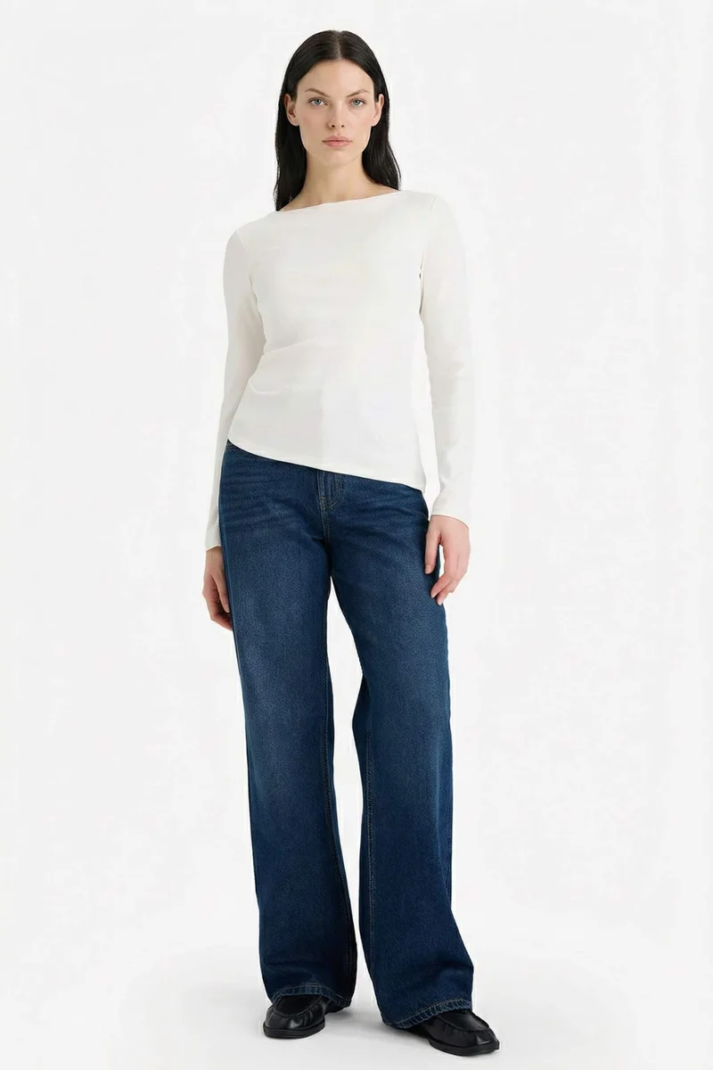DeFacto Slim Fit Crew Neck Ribbed Long Sleeve T-Shirt