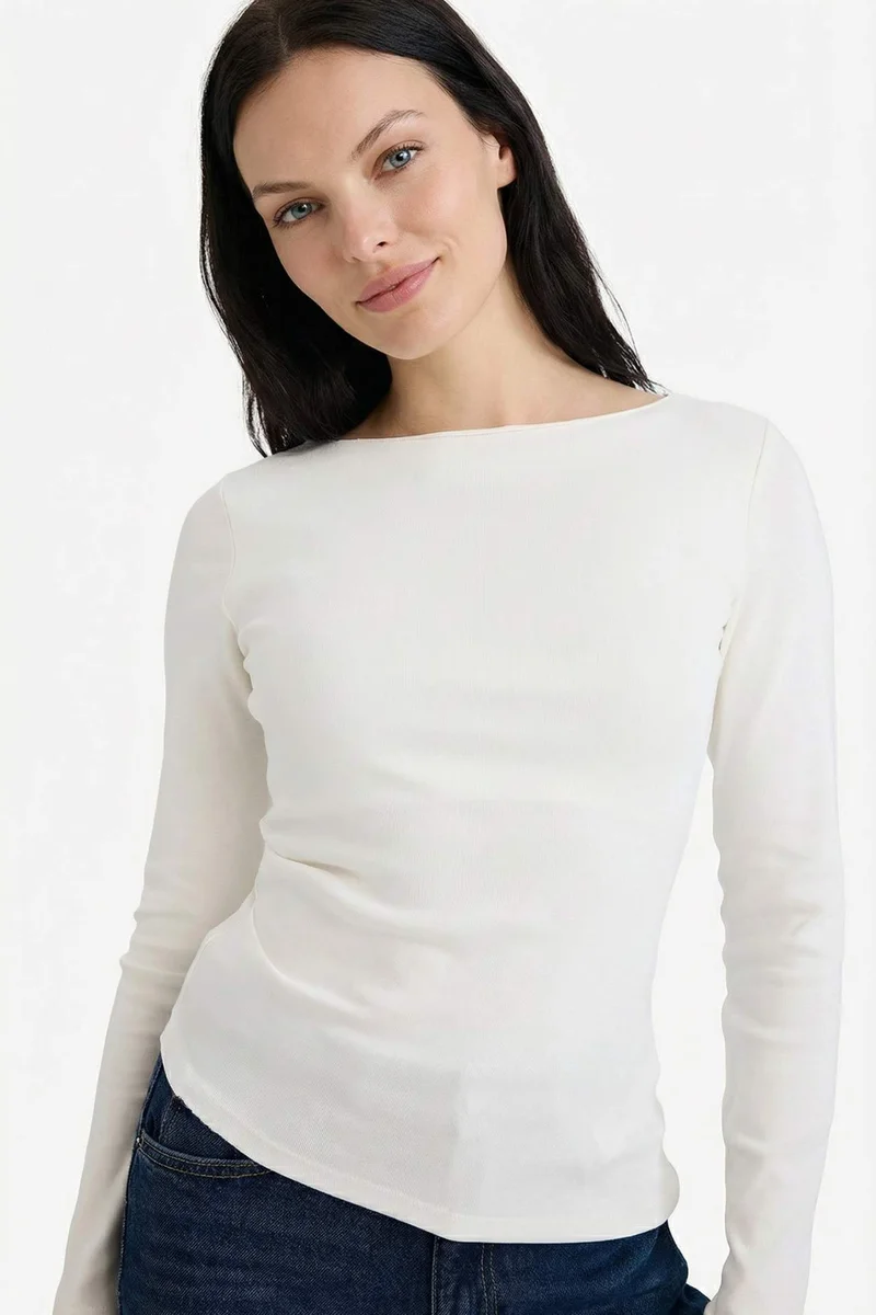 DeFacto Slim Fit Crew Neck Ribbed Long Sleeve T-Shirt