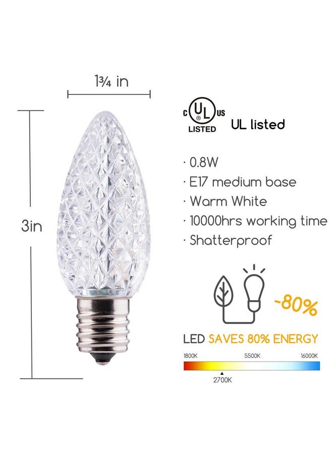 Brightown 50 Pack C9 Led Replacement Christmas Light Bulb, C9 Shatterproof Led Bulb for Christmas String Light, E17 Intermediate Base, Commercial Grade Dimmable Bulbs, Warm White - Image 2