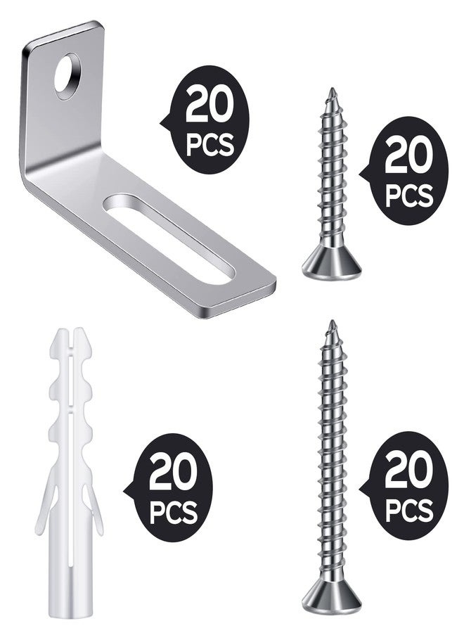 Oudain 20 Set Whiteboard Brackets Whiteboard Installation Hardware Kit Mounting Wall Hanging Brackets Include Hanger Supports, Screws, Expansion Tube for Hanging School Office Supplies,1.26x0.47in - Image 2