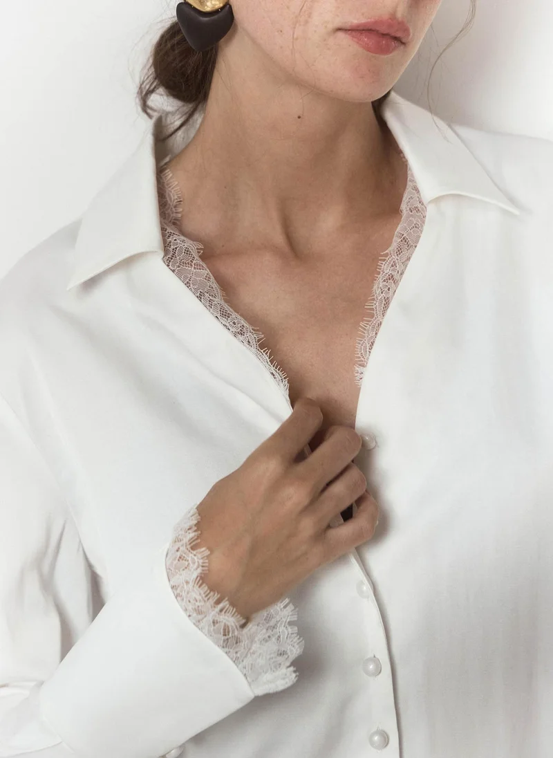 Lichi  Satin blouse with lace trim for Women | Best Price UAE