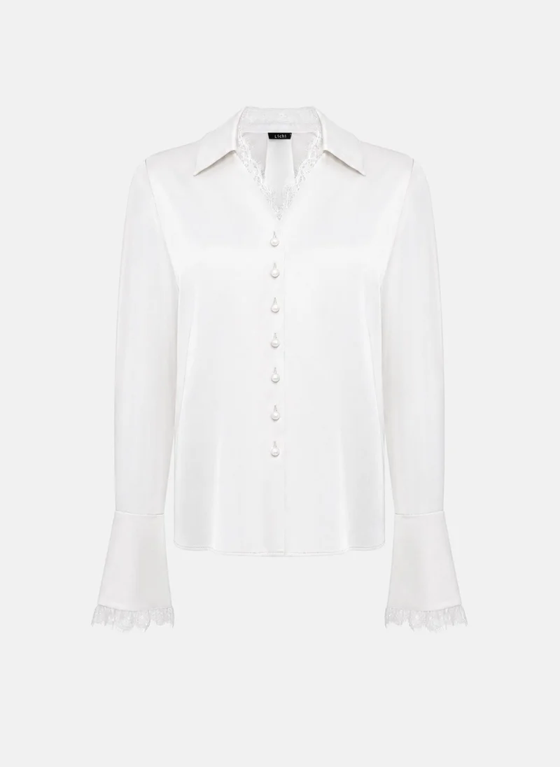 Lichi  Satin blouse with lace trim for Women | Best Price UAE