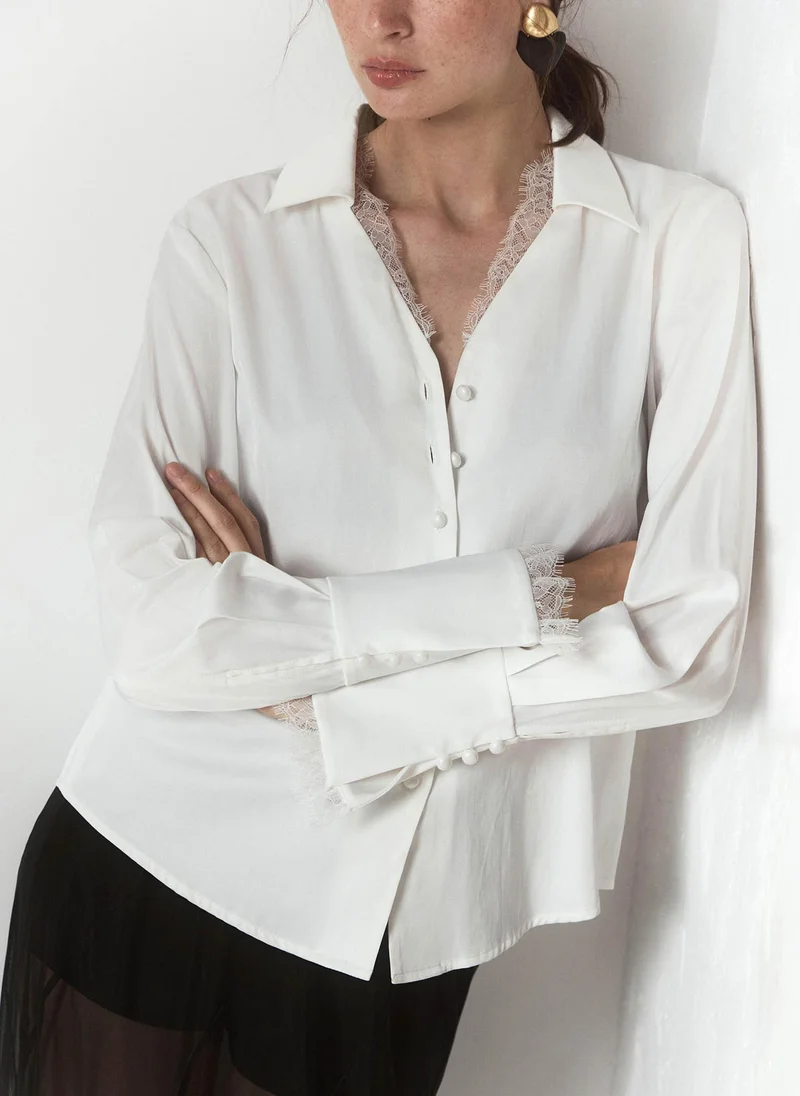 Satin blouse with lace trim