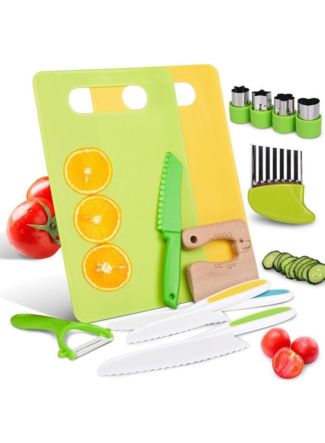 Hihonor 13 Pcs Montessori Kitchen Tools, Toddler Knife Set, Kids Knife Set for Real Cooking, Kids Kitchen Tools Set Include Toddler Knives, Cutting Boards, Sandwich Cutters, Peeler, for Toddler Birthday Gift - Image 1