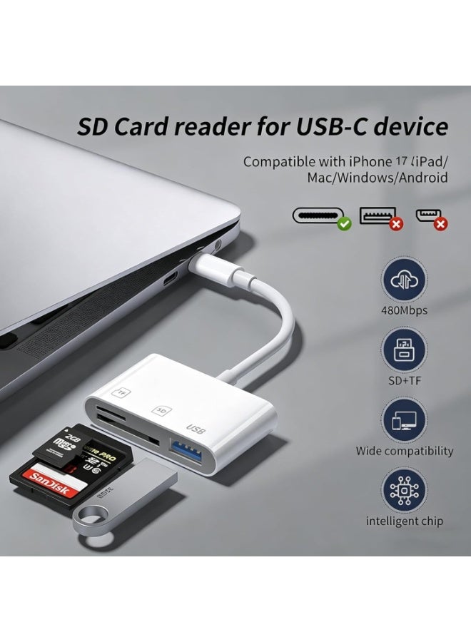 USB C SD Card Reader for iPhone 17e 17 16 15 Pro Max Air, Micro SD TF SS Memory Card Adapter for Apple iPad/MacBook, Digital Camera Viewer Transfer Converter Lector de Tarjetas para Phone Adaptador - Image 4
