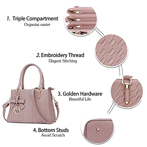 KKXIU 3 Zippered Compartments Purses and Handbags for Women Vegan Leather Ladies Quilted Satchel Bags (J-pink) - Image 3