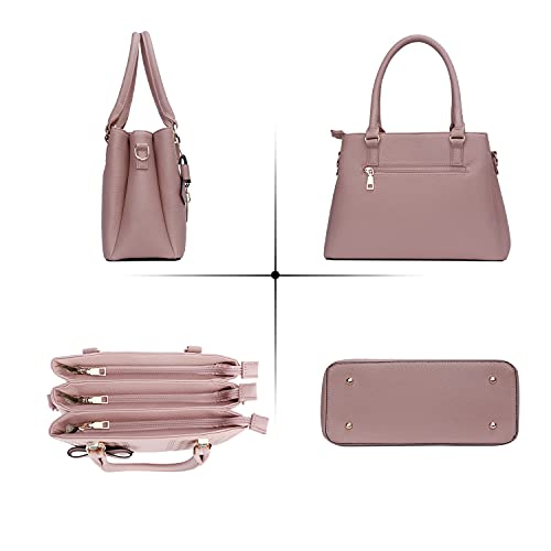 KKXIU 3 Zippered Compartments Purses and Handbags for Women Vegan Leather Ladies Quilted Satchel Bags (J-pink) - Image 4