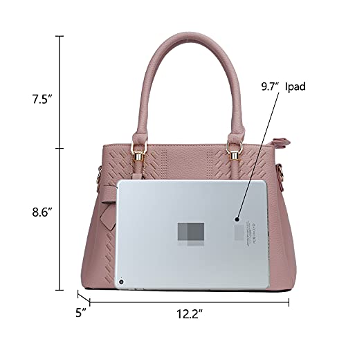 KKXIU 3 Zippered Compartments Purses and Handbags for Women Vegan Leather Ladies Quilted Satchel Bags (J-pink) - Image 5