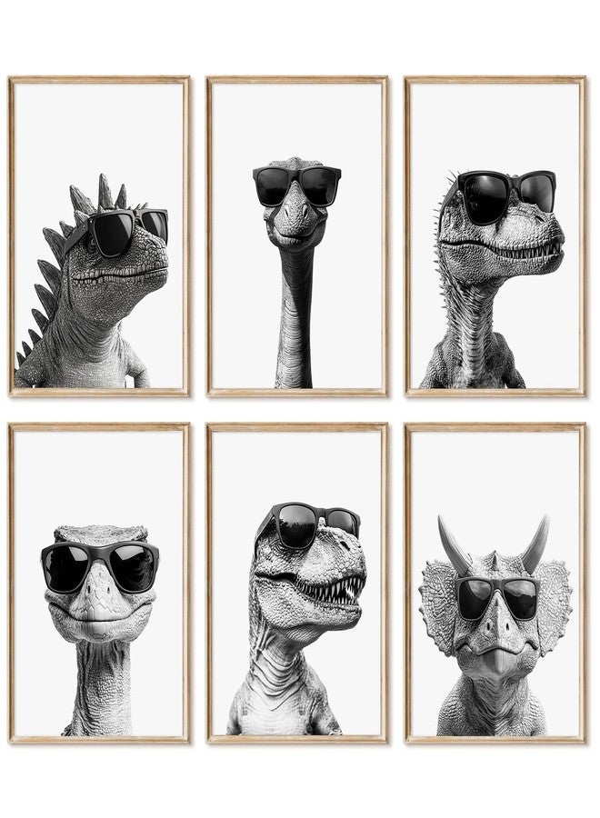 Youillne Dinosaur Nursery Wall Decor Baby Boy Room Wall Art Kids Canvas Pictures Realistic Dinosaur Poster Toddler Dino Art Nursery Artwork Set of 6 for Boys Room Bedroom 8x10 Inch Unframed - Image 1