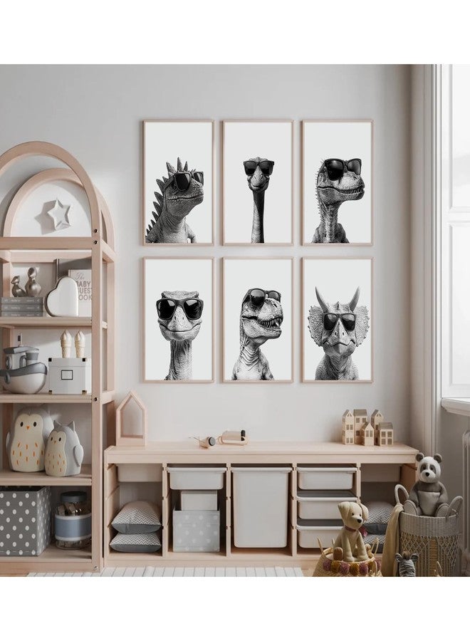 Youillne Dinosaur Nursery Wall Decor Baby Boy Room Wall Art Kids Canvas Pictures Realistic Dinosaur Poster Toddler Dino Art Nursery Artwork Set of 6 for Boys Room Bedroom 8x10 Inch Unframed - Image 5