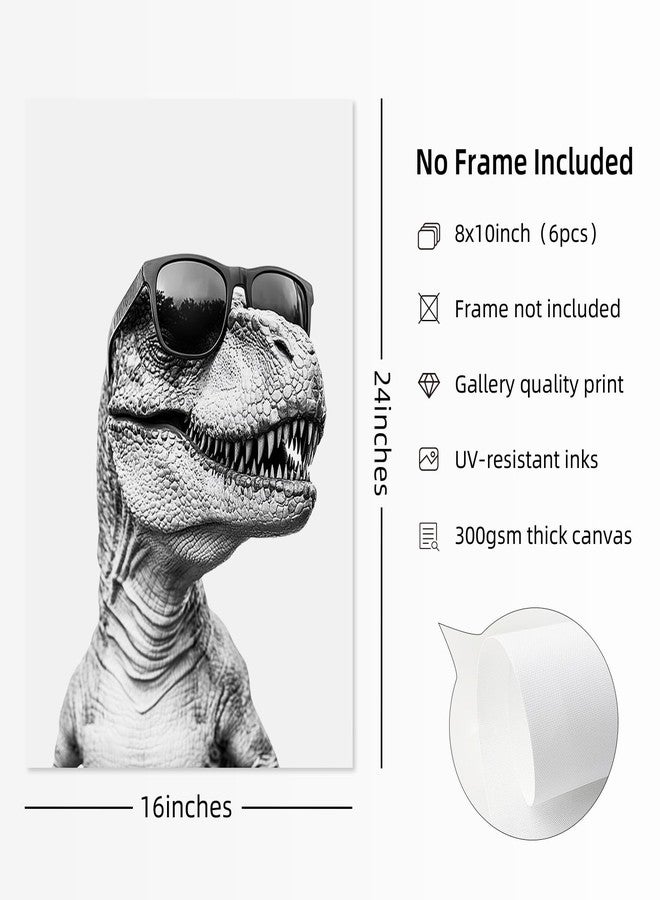 Youillne Dinosaur Nursery Wall Decor Baby Boy Room Wall Art Kids Canvas Pictures Realistic Dinosaur Poster Toddler Dino Art Nursery Artwork Set of 6 for Boys Room Bedroom 8x10 Inch Unframed - Image 2