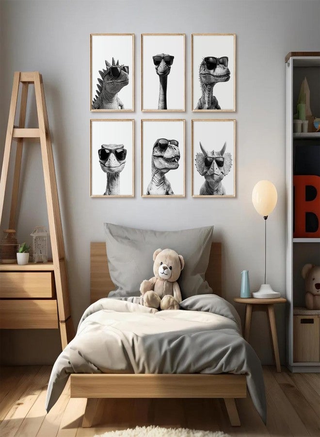Youillne Dinosaur Nursery Wall Decor Baby Boy Room Wall Art Kids Canvas Pictures Realistic Dinosaur Poster Toddler Dino Art Nursery Artwork Set of 6 for Boys Room Bedroom 8x10 Inch Unframed - Image 4