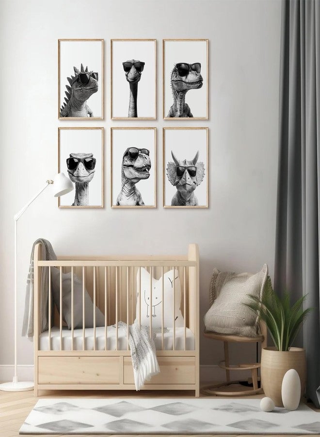 Youillne Dinosaur Nursery Wall Decor Baby Boy Room Wall Art Kids Canvas Pictures Realistic Dinosaur Poster Toddler Dino Art Nursery Artwork Set of 6 for Boys Room Bedroom 8x10 Inch Unframed - Image 3