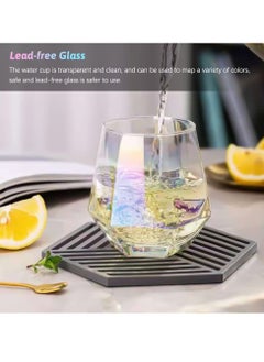 KASTWAVE Colorful Diamond Stemless Wine Glass, 4 Piece Modern Rainbow Dazzling Frosted Hexagonal Glass Water Glass Gold Whiskey Glass Home Milk Glass for Holding White Wine, Red Wine, Etc.  - Image 4