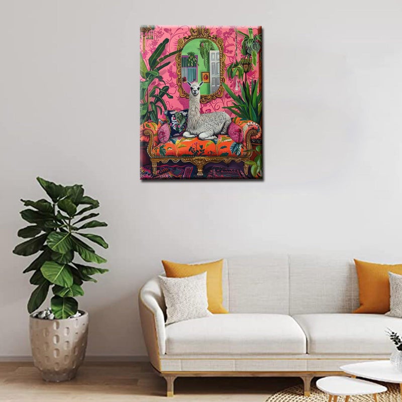 Aihonmin Llama Paint by Numbers Tropical Green Leaves Paint by Numbers Kits Children,Boho Painting Kits on Canvas with Brushes and Acrylic Pigment Without Framed 16''W x 20''H - Image 2
