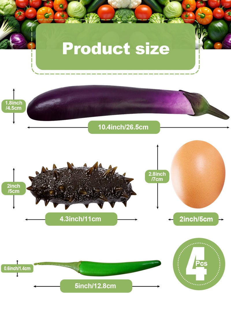 HomarKet 4PCS Artificial Vegetables Simulation Eggplant,Egg, Sea ​​Cucumber and  chili,Realistic Fake Vegetables Lifelike Decorative PU Food Set Faux Veggies for Home Kitchen Party Decor Ornament Photo Props Table Show  - Image 2
