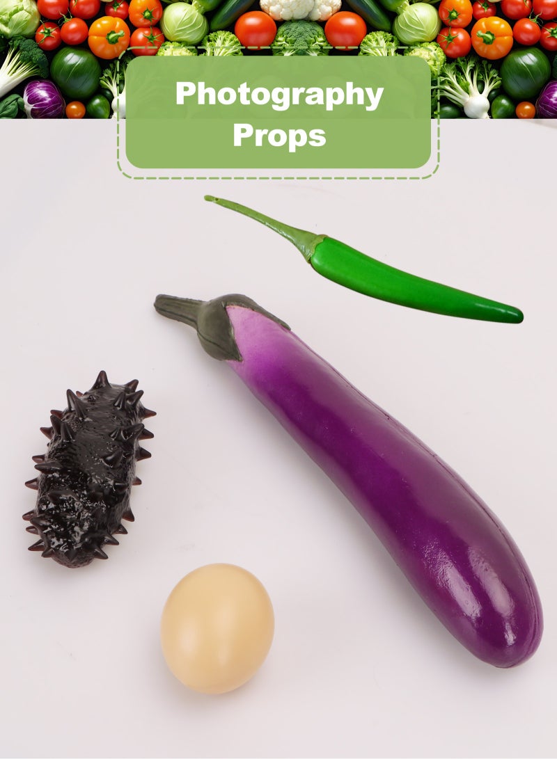 HomarKet 4PCS Artificial Vegetables Simulation Eggplant,Egg, Sea ​​Cucumber and  chili,Realistic Fake Vegetables Lifelike Decorative PU Food Set Faux Veggies for Home Kitchen Party Decor Ornament Photo Props Table Show  - Image 4