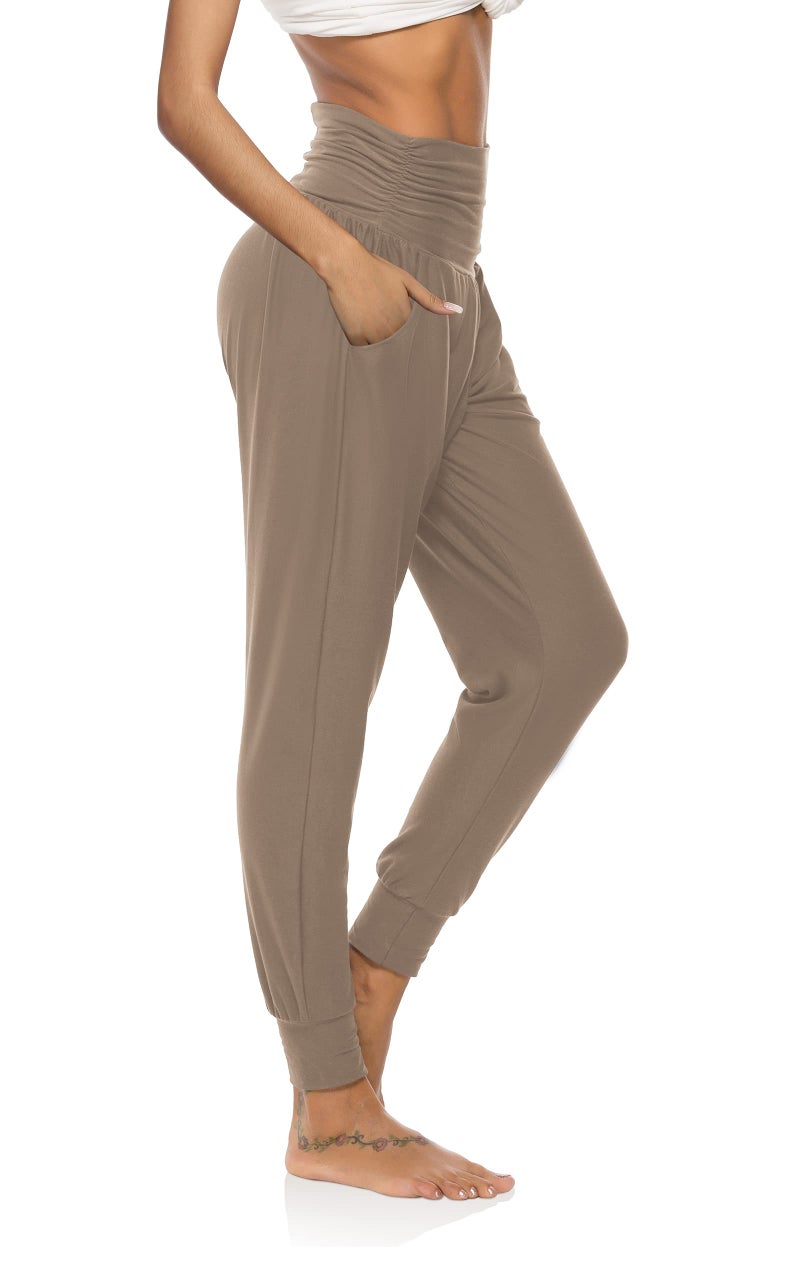 DIBAOLONG Womens Yoga Sweatpants Loose Workout Joggers Pants with Pockets Comfy Lounge Khaki Pants for Women L - Image 1