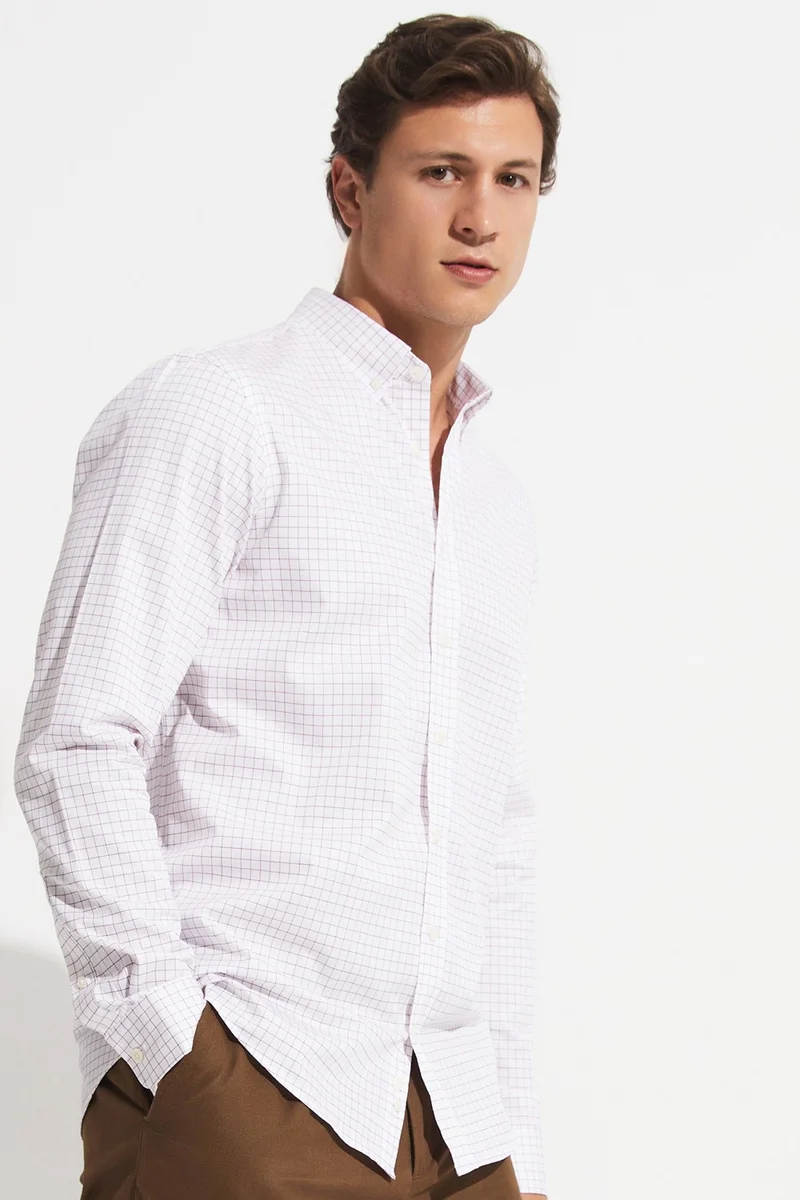 جون Exclusive Men's Long Sleeve Plaid Regular Fit Shirt