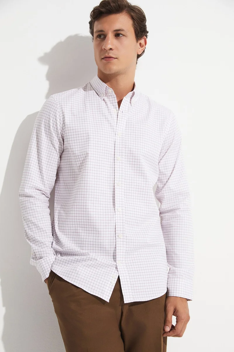 جون Exclusive Men's Long Sleeve Plaid Regular Fit Shirt