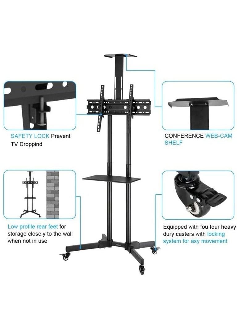 ELTRAZONE DG60B FS Mobile/Rolling TV Cart with Lockable Wheels, Floor TV Stand 32-75 Inch, LED & LCD Screen TV Trolley with Supported Camera Rack & Strong Wheels Holds up to 50 Kg  - Image 3