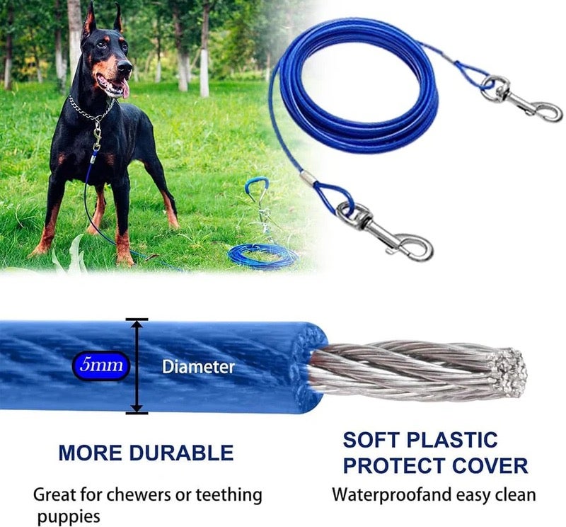 كابل معدني فولاذ للكلاب الكبيرة طول ٥ متر يتحمل وزن حتي ١٢٠ كجم - Image 3