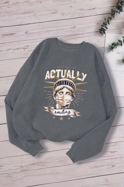New Season Masked Statue of Liberty Printed Oversize Hooded Kids Sweatshirt 14635