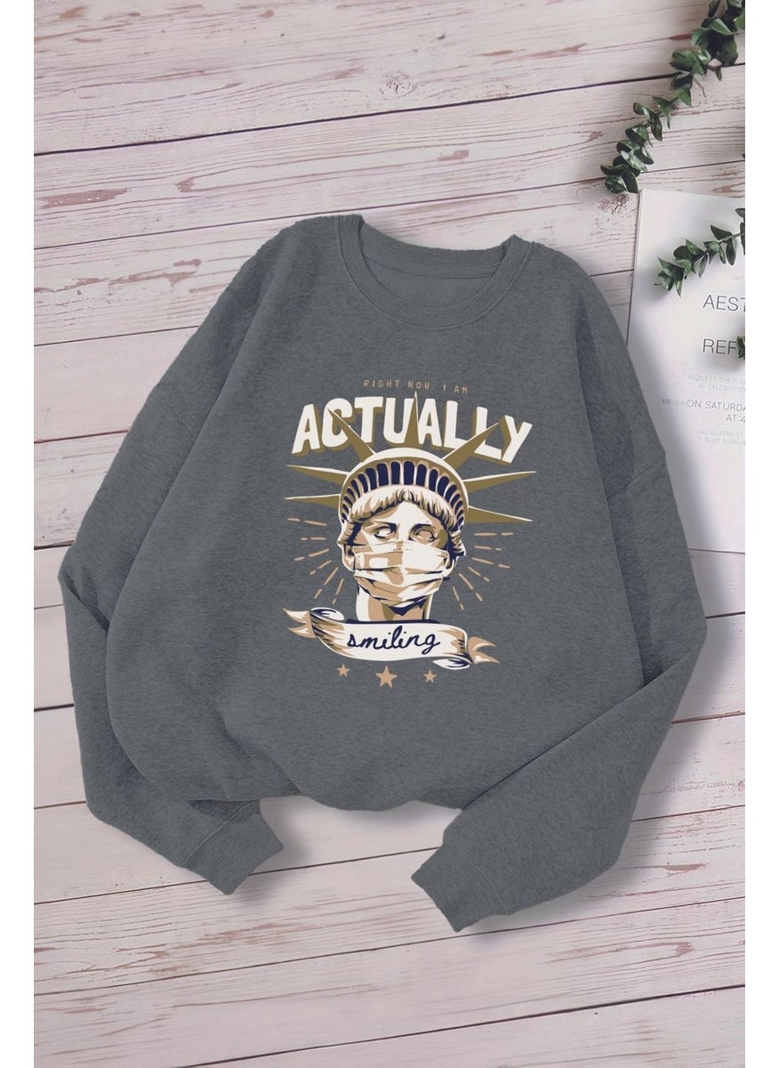 Myada New Season Masked Statue of Liberty Printed Oversize Hooded Kids Sweatshirt 14635  - Image 1