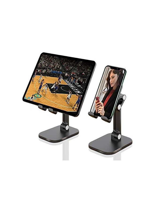 VORTEX ZMZJ01 Height Adjustable Folding Cell Phone Tablet Stand, Vortex ABS Desktop dock holder compatible with iPhone, Samsung Google Pixel mobile phones and tablets (4.7-13 in) and more, black  - Image 1