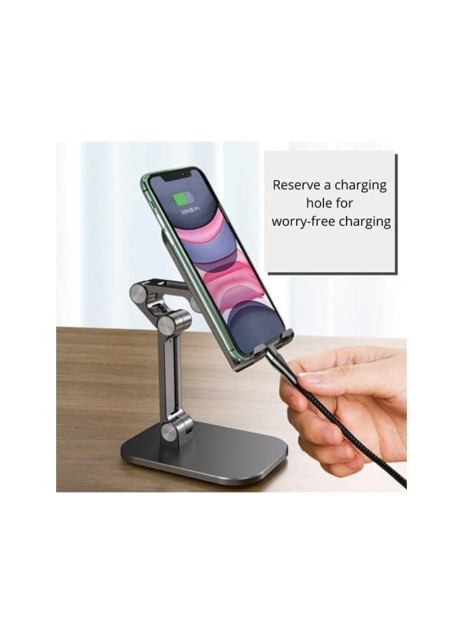 VORTEX ZMZJ01 Height Adjustable Folding Cell Phone Tablet Stand, Vortex ABS Desktop dock holder compatible with iPhone, Samsung Google Pixel mobile phones and tablets (4.7-13 in) and more, black  - Image 3