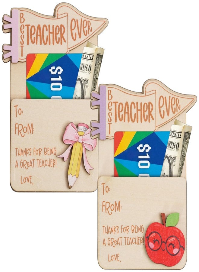 KATINAT Set 2 PCS Teacher Appreciation Gift Card Holder, Wooden Pencil & Apple Money Holder, Thank You Teacher Gift, Teacher Appreciation Week Gifts, Back to School Present Card Holder 5.12 x 3.54 Inches - Image 1