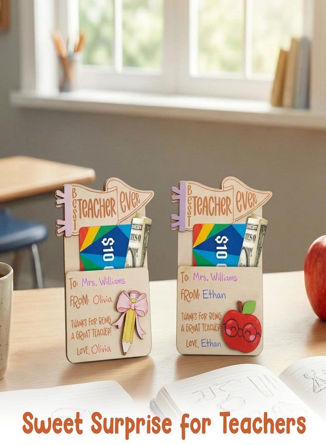 KATINAT Set 2 PCS Teacher Appreciation Gift Card Holder, Wooden Pencil & Apple Money Holder, Thank You Teacher Gift, Teacher Appreciation Week Gifts, Back to School Present Card Holder 5.12 x 3.54 Inches - Image 5
