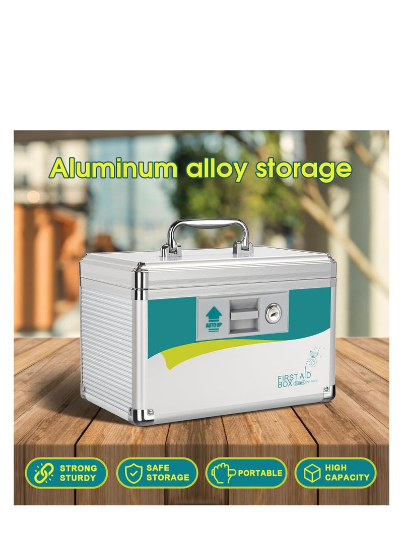 Terabyte Glosen First Aid Box with shoulder Strap Aluminum 305X195x200 Silver Medicine Lock Box,locking medicine box, Security Lock Boxes - Image 1