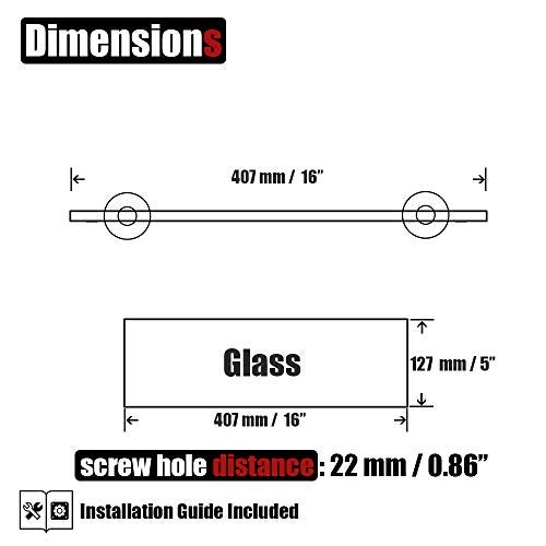 JQK Bathroom Glass Shelf Gold, Tempered Glass Shower Storage 16 by 5 inches, 304 Stainless Steel Brushed Gold Wall Mount, TGS101-BG - Image 2