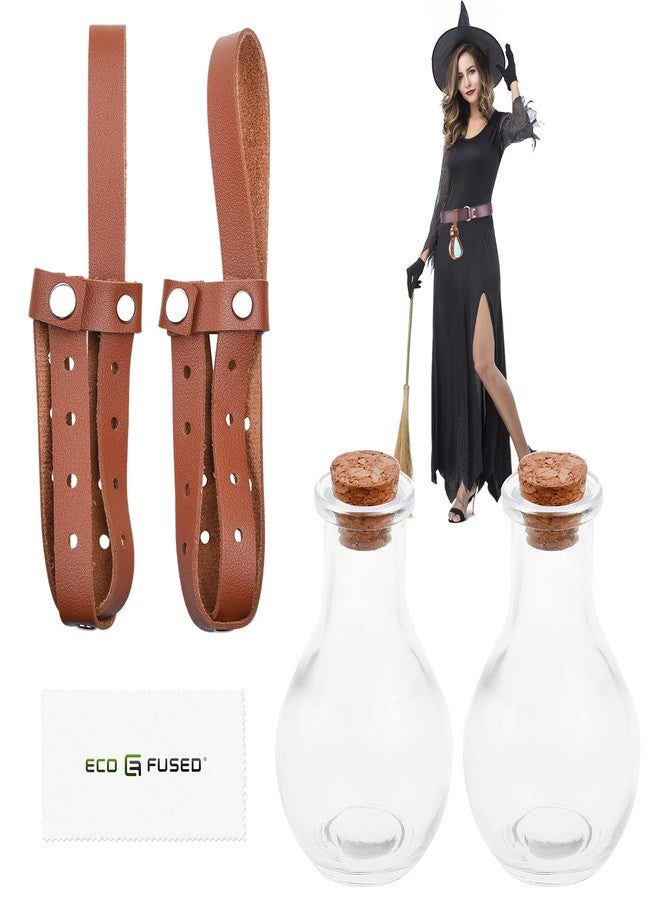 Eco-Fused Small Cosplay Potion Bottle 2x - Clear Spherical Cosplay, Wizard, Witch Costume Accessory - Includes Cork Stopper, Brown Faux Leather Sleeve Holder, Belt Loop - DIY, Crafting, Props - Image 2