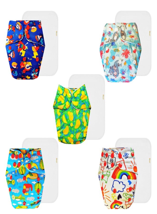 Dumbledo Premium Cloth Diaper with Cotton Insert (Pack of 5) | Soft & Gentle | 6-Layer Absorbent Pad | Easy to Clean | Ideal for Toddlers | 3 Months - 3 Years | Unisex Baby - Image 1