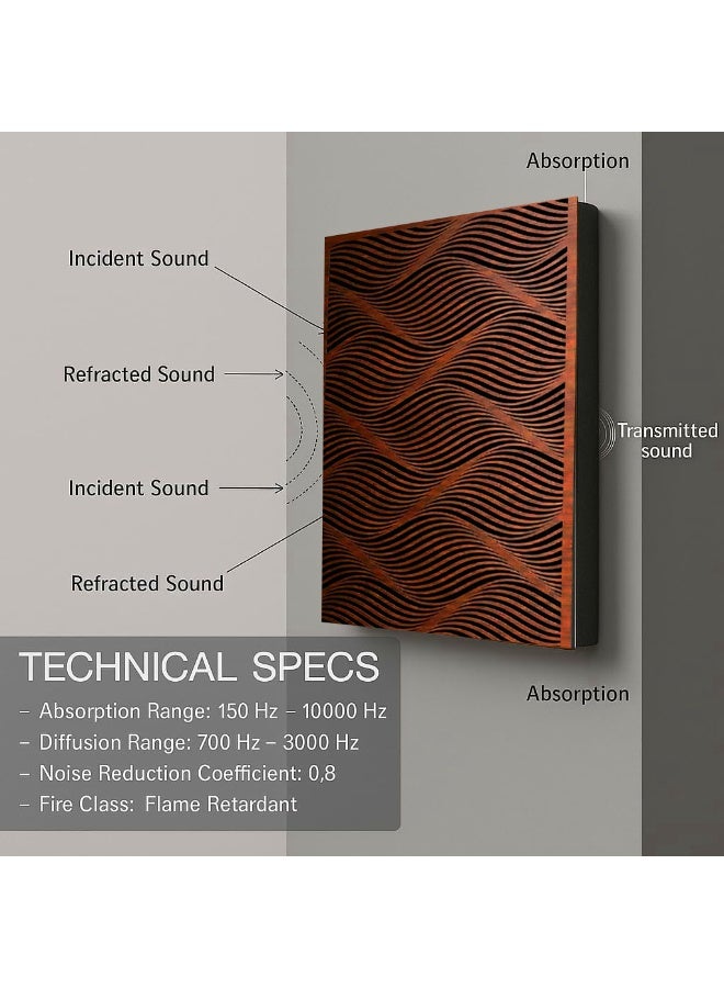Acoustic Motion Acoustic diffuser panels 25x50x5.5 cm VISUAL NOISE design with Self-Adhesive,Sound Proof,Diffusion Panels for Home,Studio,Office,Wall art Foam+wood Boards For Acoustic Room Treatment,Brown,4 pieces - Image 5